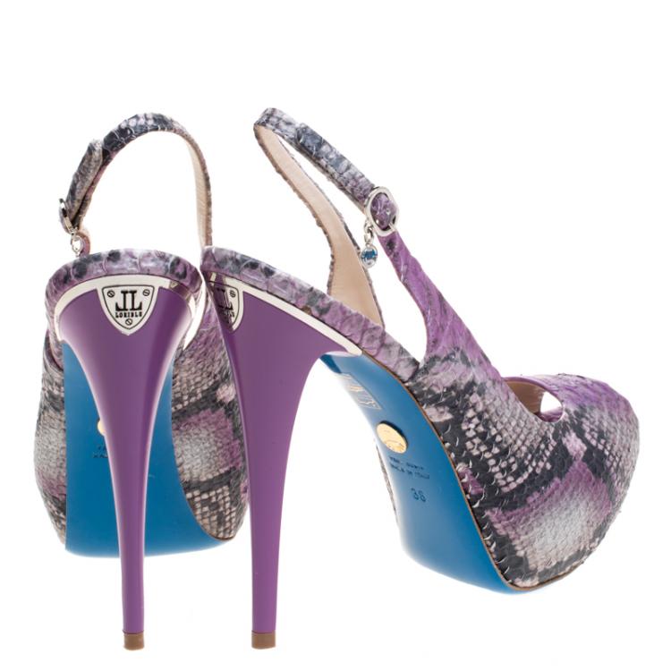 Pre Owned Loriblu Two Tone Faux Python Peep Toe Slingback Sandals Size 38