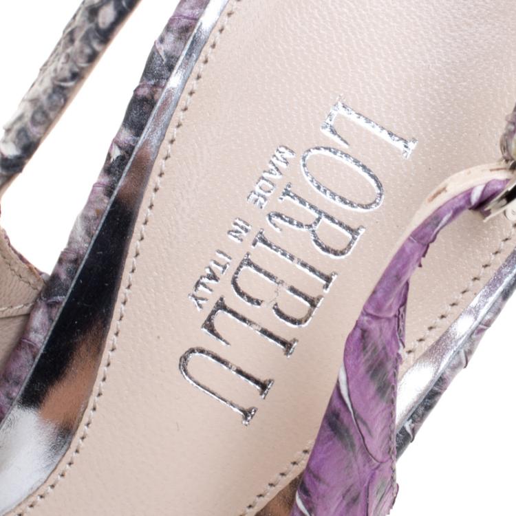 Pre Owned Loriblu Two Tone Faux Python Peep Toe Slingback Sandals Size 38