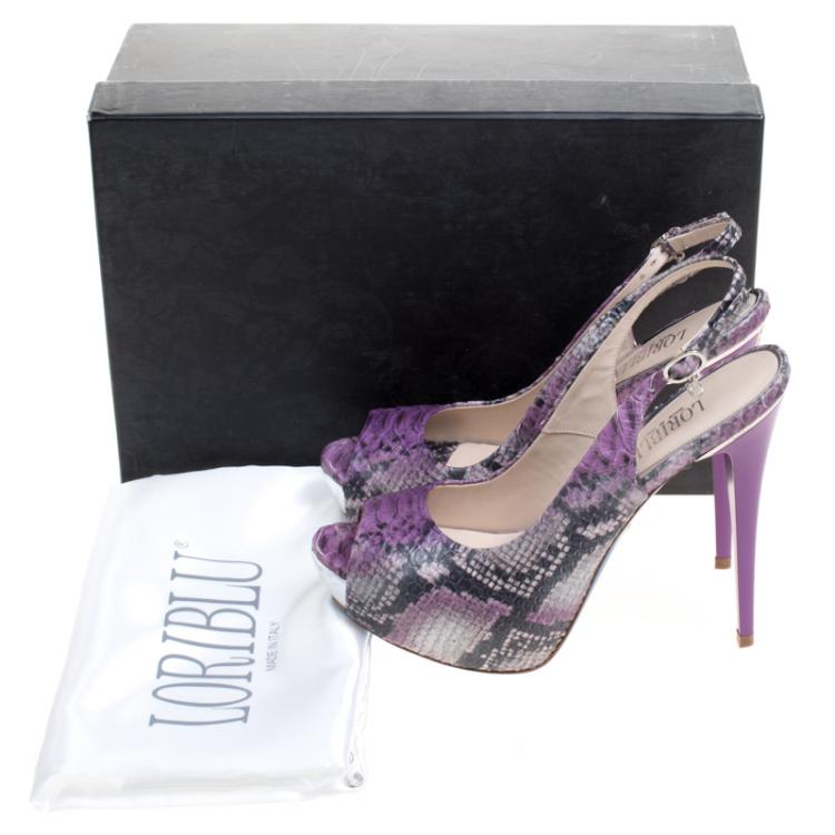 Pre Owned Loriblu Two Tone Faux Python Peep Toe Slingback Sandals Size 38