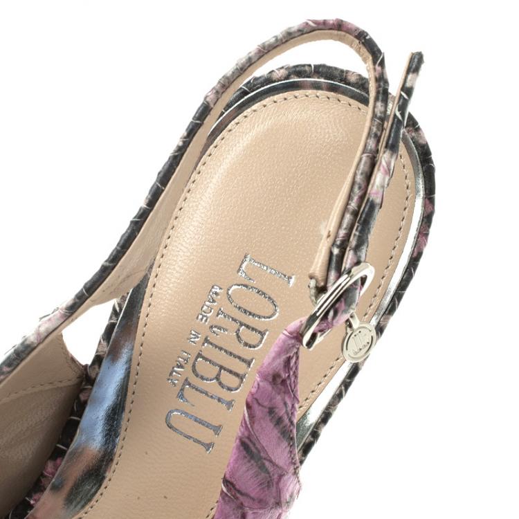 Pre Owned Loriblu Two Tone Faux Python Peep Toe Slingback Sandals Size 38.5