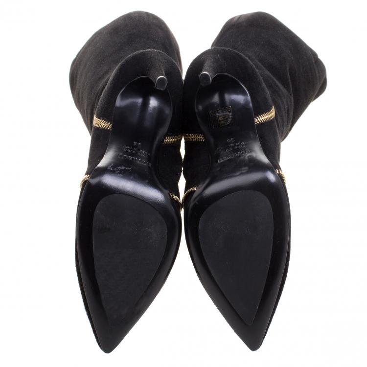 مملوكة مسبقًا Loriblu Black Suede Zip Accent Knee High Pointed Toe Boots Size 36