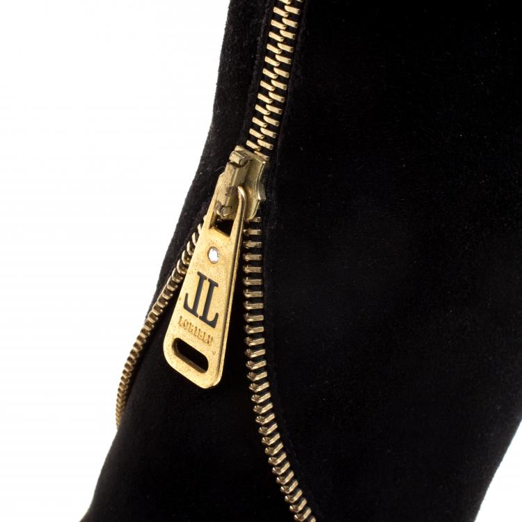 مملوكة مسبقًا Loriblu Black Suede Zip Accent Knee High Pointed Toe Boots Size 36