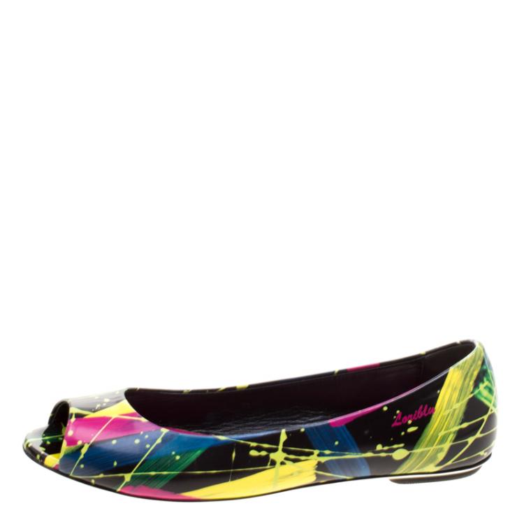 Pre Owned Loriblu Multicolor Printed Leather Peep Toe Flats Size 36.5