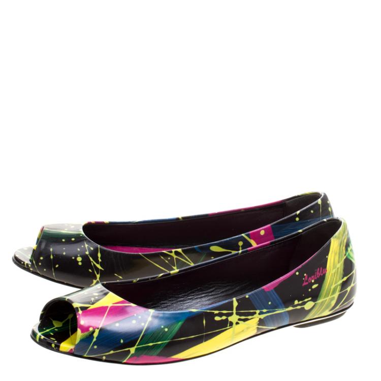 Pre Owned Loriblu Multicolor Printed Leather Peep Toe Flats Size 36.5