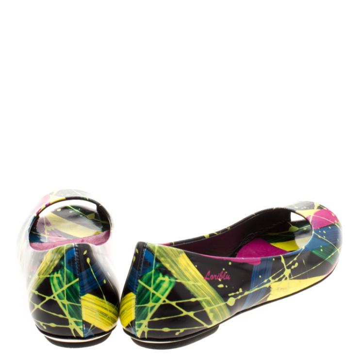 Pre Owned Loriblu Multicolor Printed Leather Peep Toe Flats Size 36.5