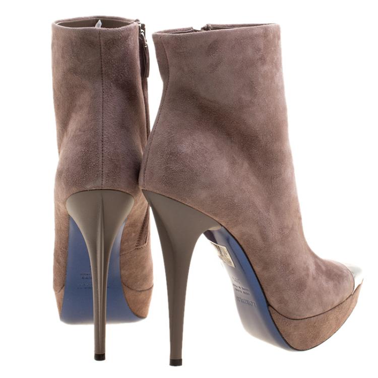 Pre Owned Loriblu Taupe Suede Metal Cap Toe Platform Boots Size 38.5