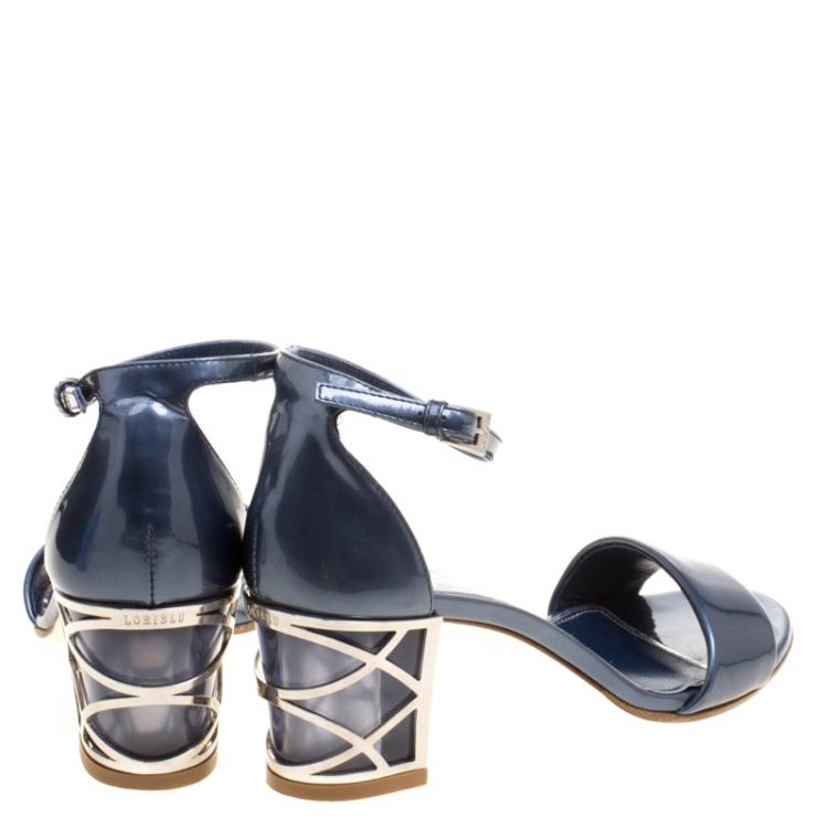 مملوكة مسبقًا Loriblu Slate Blue Patent Leather Ankle Strap Sandals Size 37.5