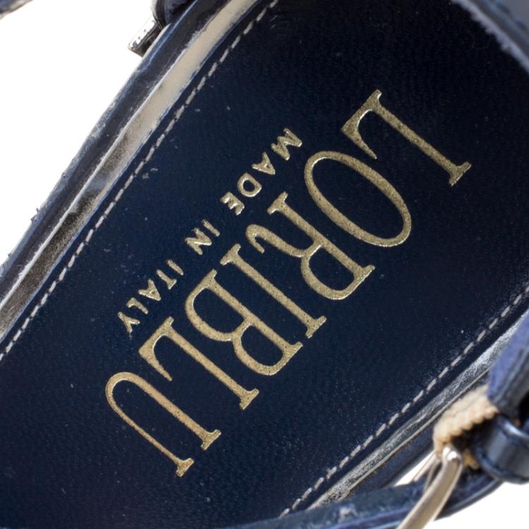 مملوكة مسبقًا Loriblu Slate Blue Patent Leather Ankle Strap Sandals Size 37.5
