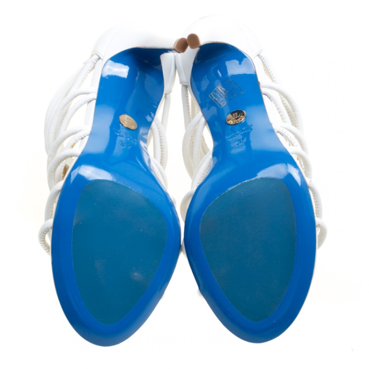 مملوكة مسبقًا Loriblu Bijoux White Leather Crystal Embellished Strappy Sandals Size 37