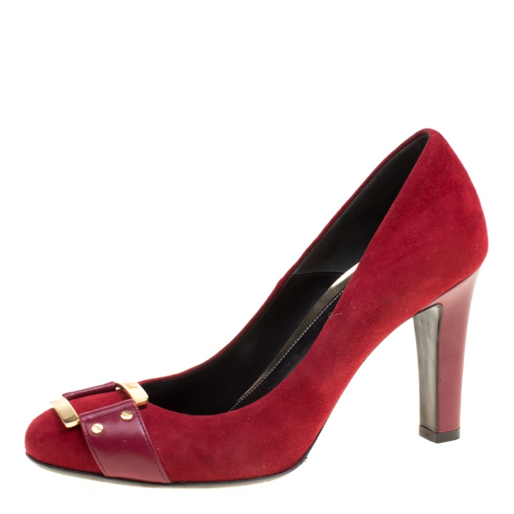Pre Owned Loriblu Red Suede Round Toe Pumps Size 38.5
