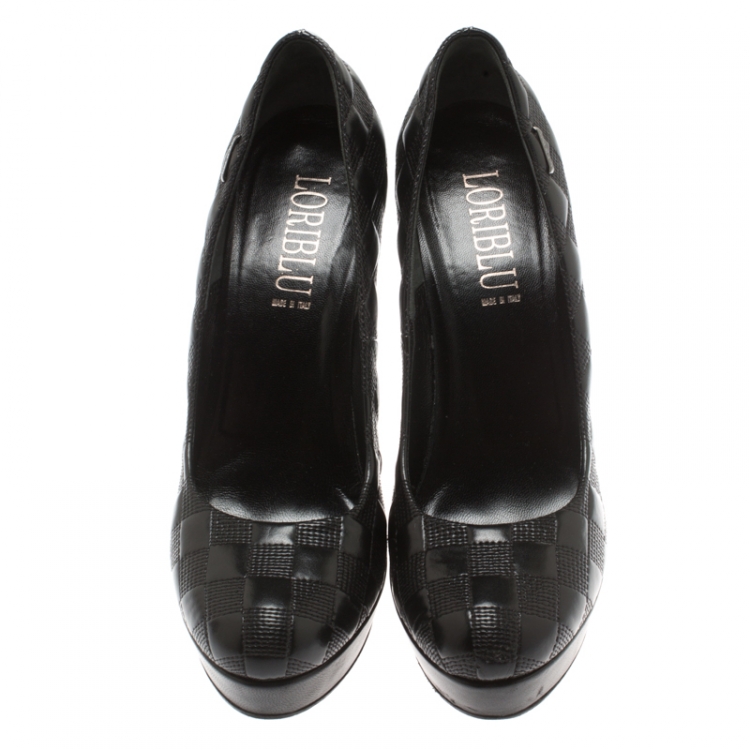 Pre Owned Loriblu Black Leather Platform Pumps Size 37