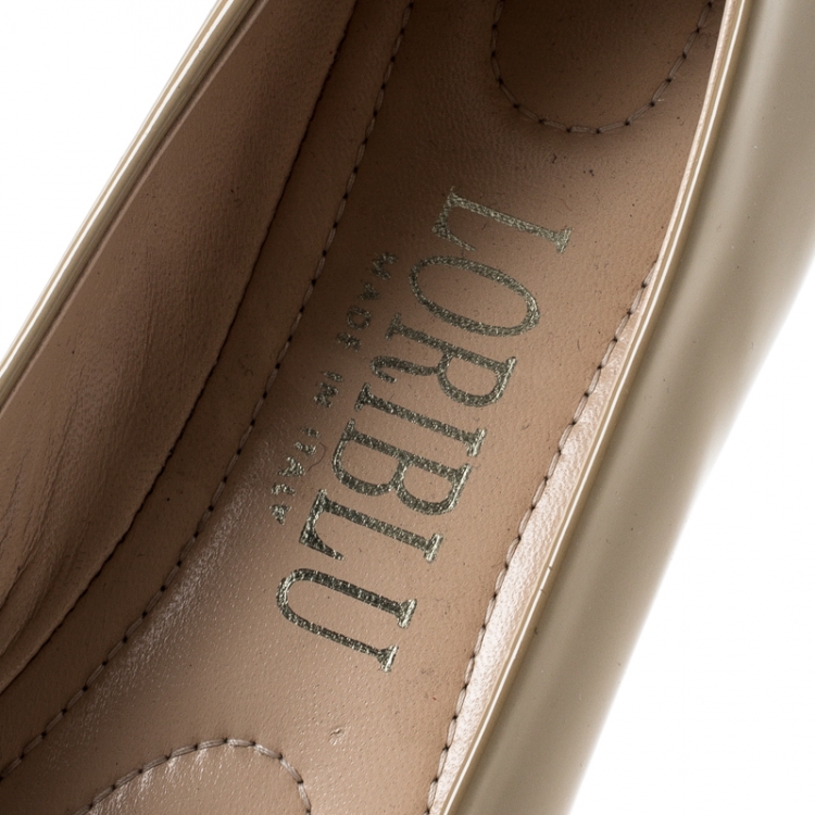 Pre Owned Loriblu Beige Patent Leather Bow Pin Detail Ballet Flats Size 39