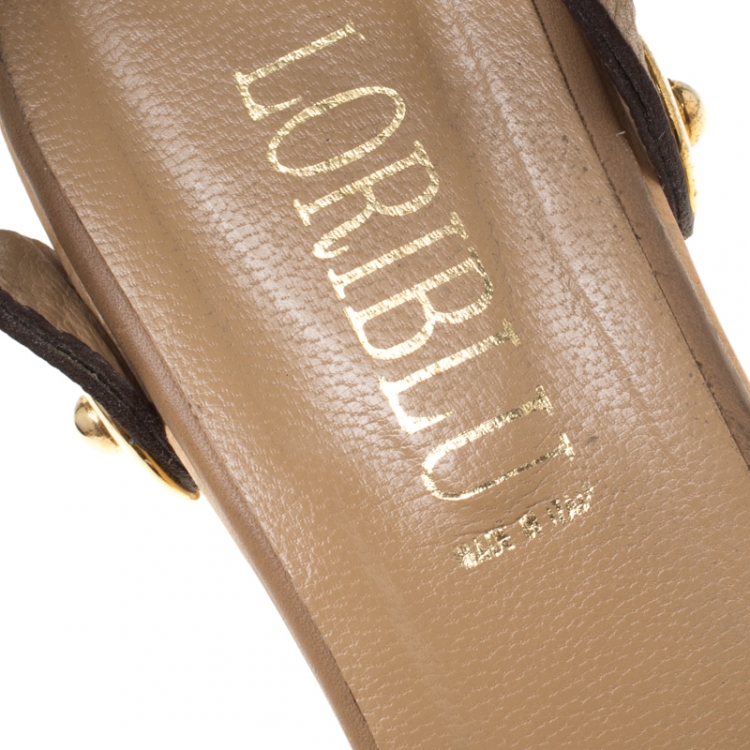 Pre Owned Loriblu Brown Leather Ankle Wrap Platform Sandals Size 38