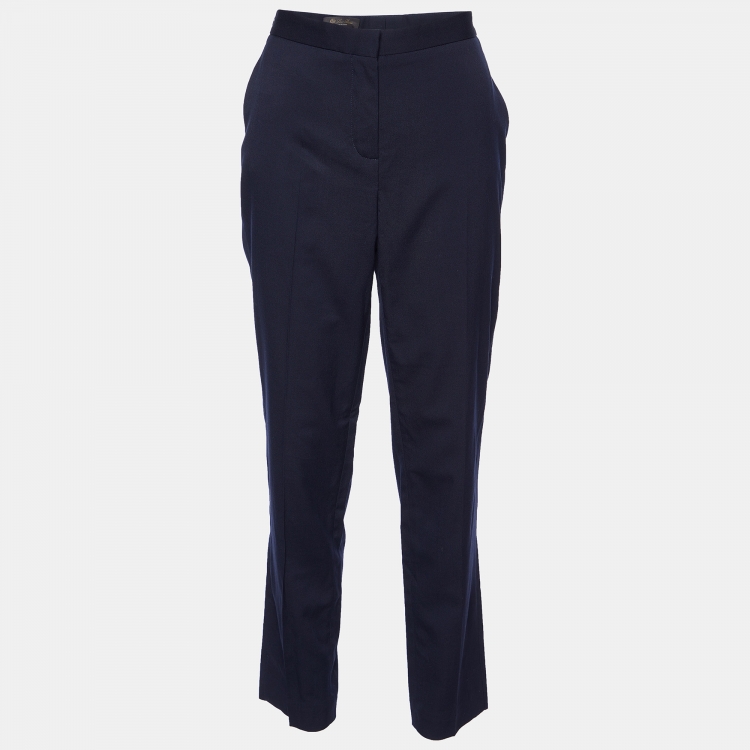 Pre Owned Loro Piana Navy Blue Wool Tapered Trousers M