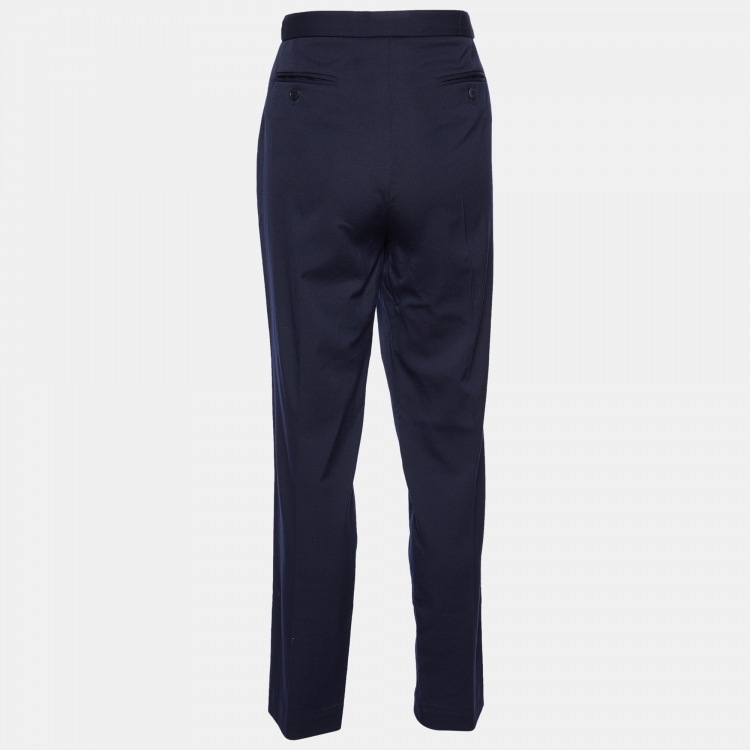 Pre Owned Loro Piana Navy Blue Wool Tapered Trousers M