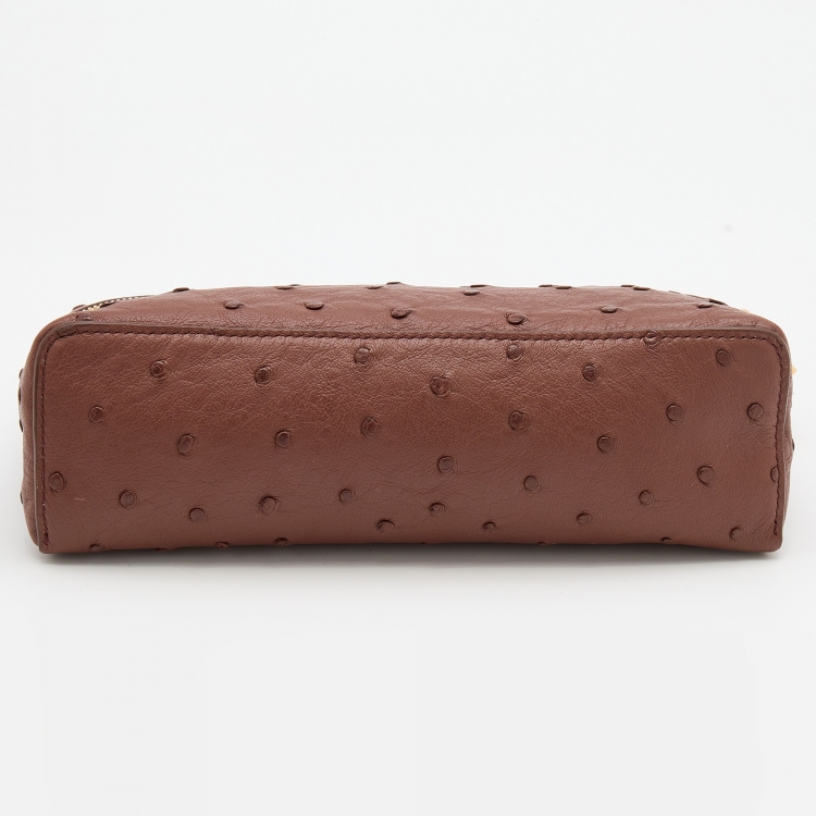 Pre Owned Loro Piana Brown Ostrich L19 Pouch