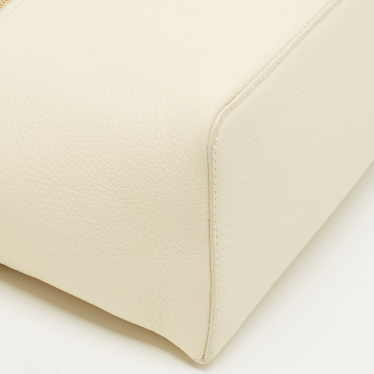 Pre Owned Loro Piana Off White Leather Extra Pocket L27 Top Handle Bag
