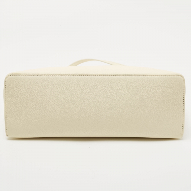 Pre Owned Loro Piana Off White Leather Extra Pocket L27 Top Handle Bag