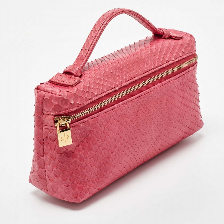 Pre Owned Loro Piana Pink Python Extra Pouch L19 Clutch