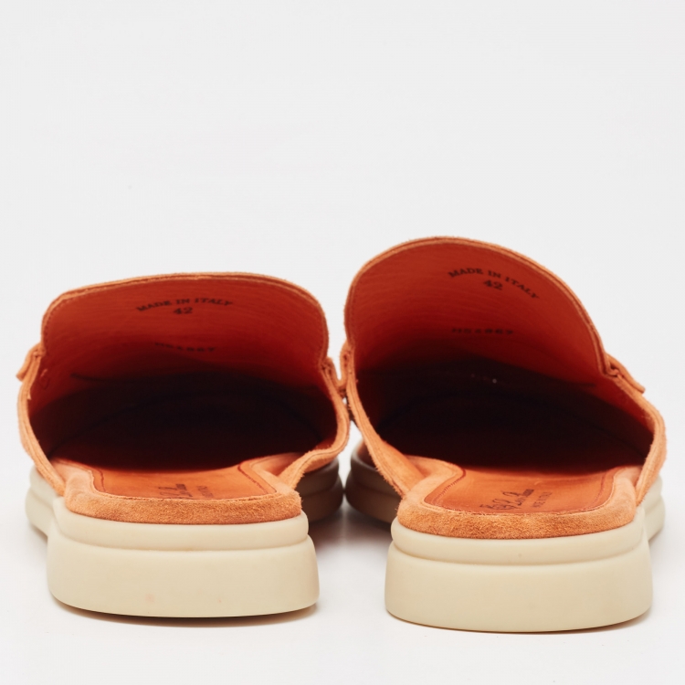 Pre Owned Loro Piana Orange Suede Babouche Charms Walk Mules Size 42