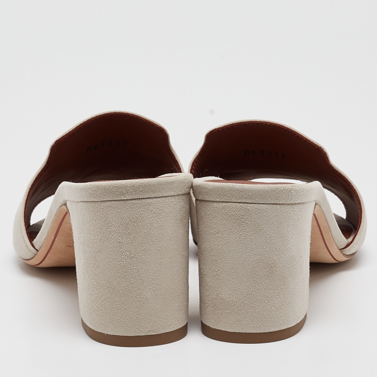 Pre Owned Loro Piana Grey Suede Summer Charms Slide Sandals Size 39.5