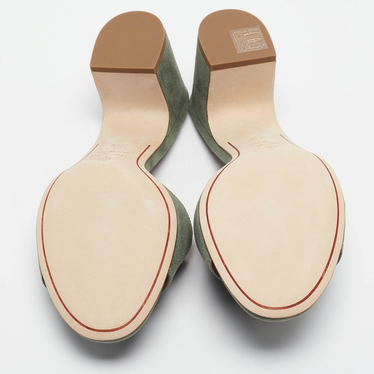 مملوكة مسبقًا Loro Piana Green Suede Summer Charms Slide Sandals Size 38.5