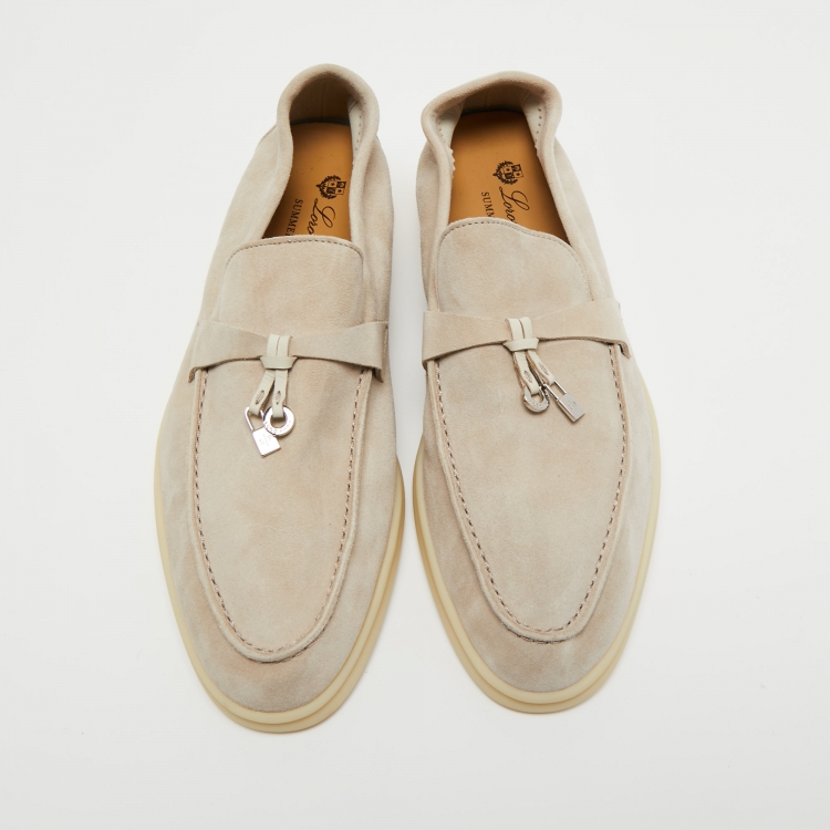 Pre Owned Loro Piana Light Grey Suede Summer Charms Walk Loafers Size 39.5