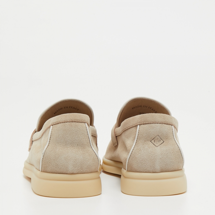 Pre Owned Loro Piana Beige Suede Summer Walk Slip on Loafers Size 37.5