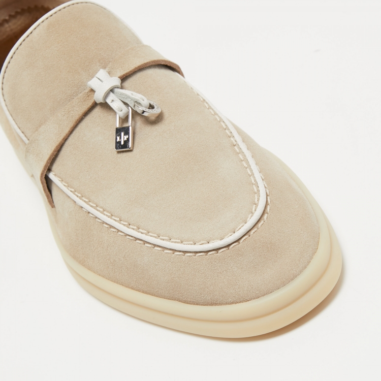 Pre Owned Loro Piana Beige Suede Summer Walk Slip on Loafers Size 37.5