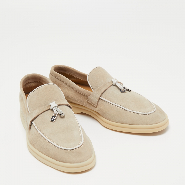 Pre Owned Loro Piana Beige Suede Summer Walk Slip on Loafers Size 37.5
