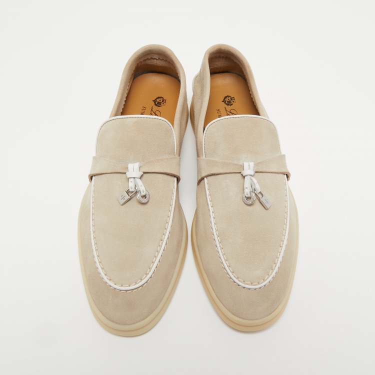 Pre Owned Loro Piana Beige Suede Summer Walk Slip on Loafers Size 37.5