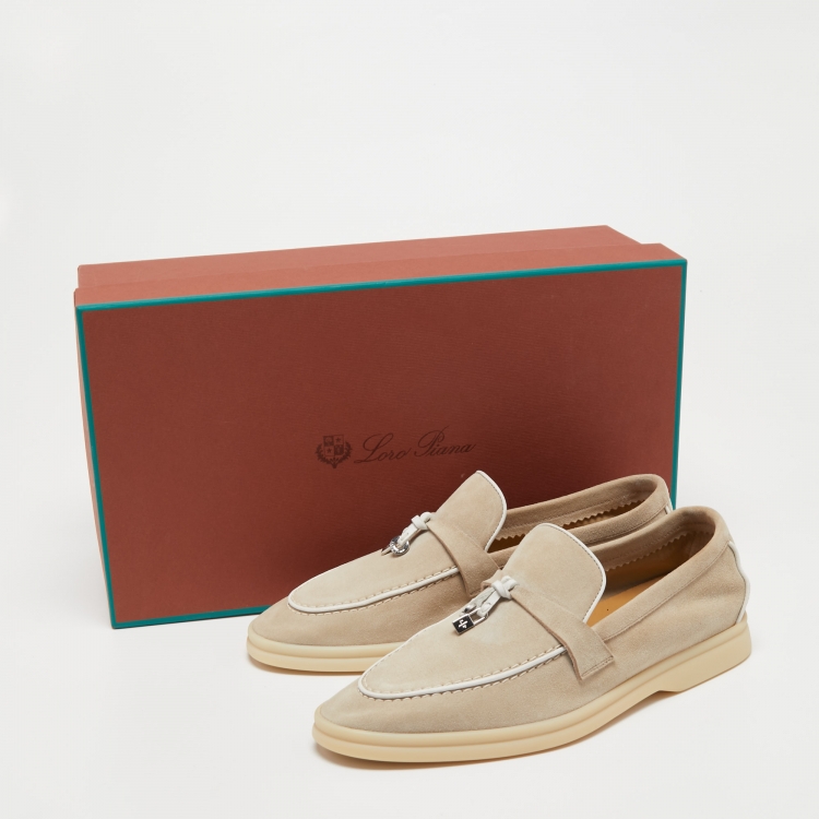 Pre Owned Loro Piana Beige Suede Summer Walk Slip on Loafers Size 37.5