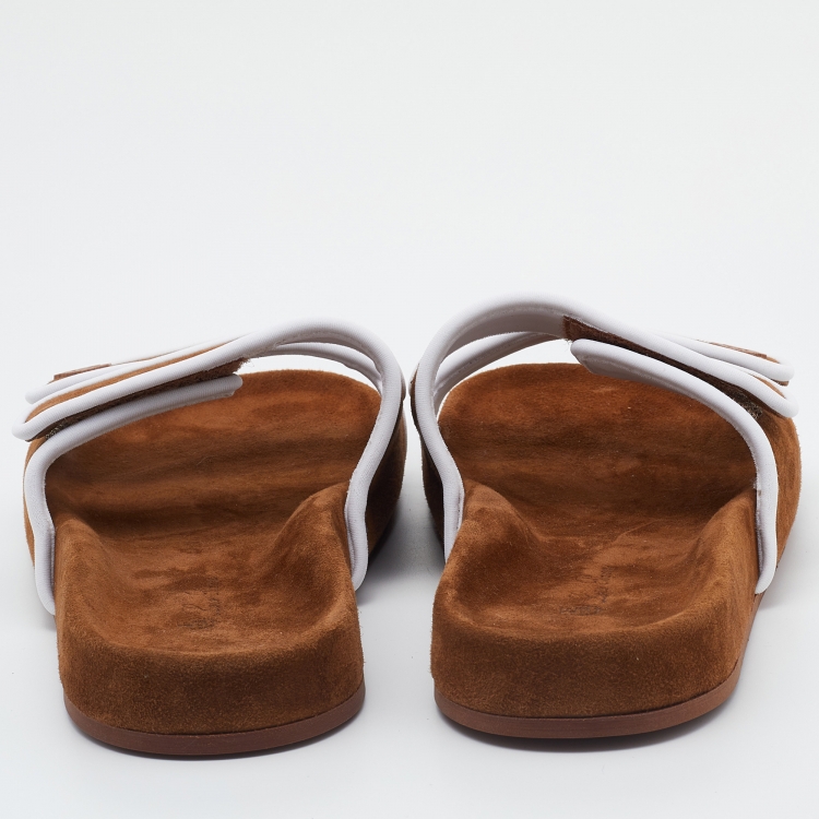 Pre Owned Loro Piana Brown/White Suede and Leather Waikiki Flat Slides Size 38