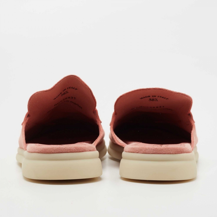 Pre Owned Loro Piana Pink Suede Babouche Charms Walk Flat Mules Size 38.5