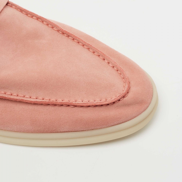 Pre Owned Loro Piana Pink Suede Babouche Charms Walk Flat Mules Size 38.5