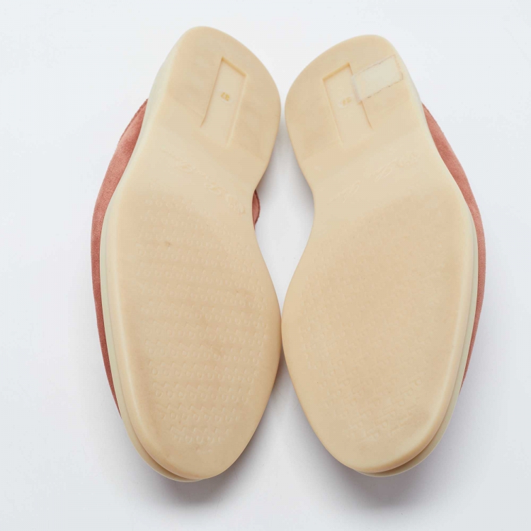 Pre Owned Loro Piana Orange Suede Babouche Charms Walk Mules Size 37