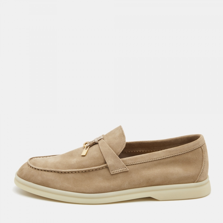 Pre Owned Loro Piana Beige Suede Summer Charms Walk  Loafers Size 39.5