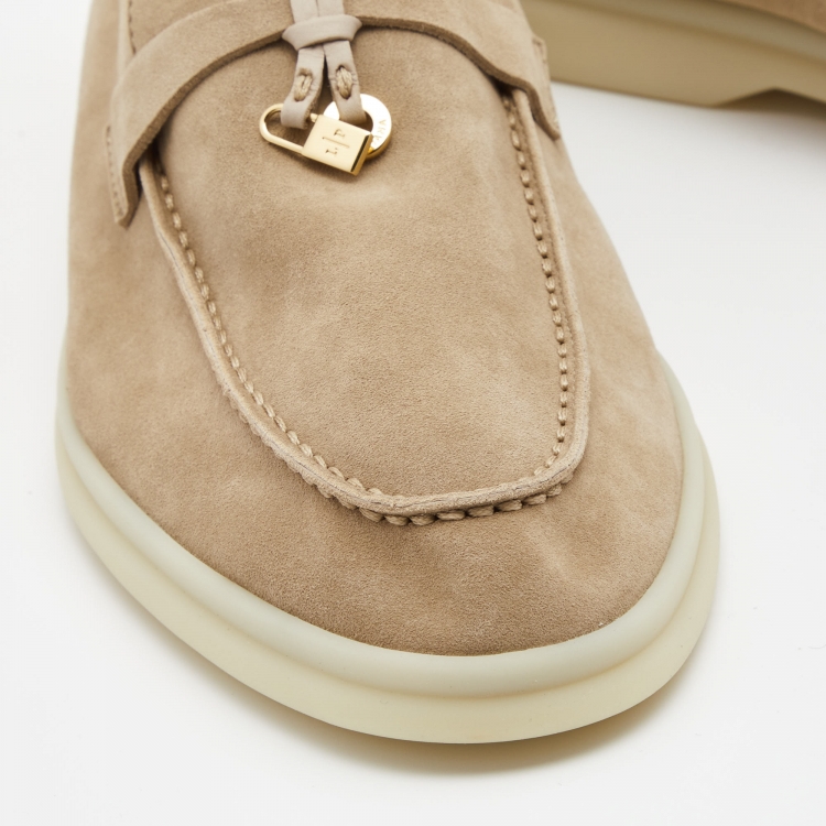 Pre Owned Loro Piana Beige Suede Summer Charms Walk  Loafers Size 39.5