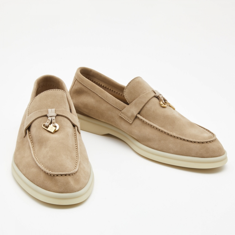 Pre Owned Loro Piana Beige Suede Summer Charms Walk  Loafers Size 39.5