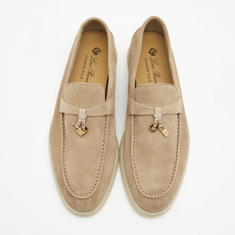 Pre Owned Loro Piana Beige Suede Summer Charms Walk  Loafers Size 39.5