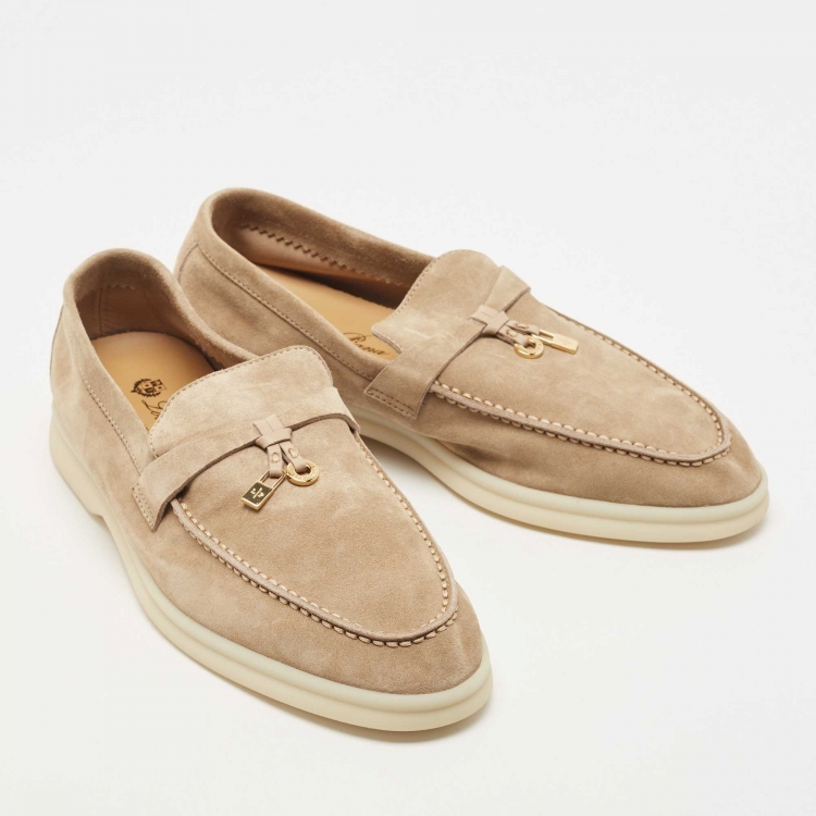 Pre Owned Loro Piana Beige Suede Summer Charms Walk Loafers Size 37