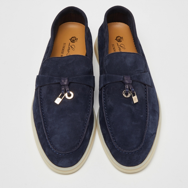 Pre Owned Loro Piana Navy Blue Suede Summer Charms Walk Loafers Size 38