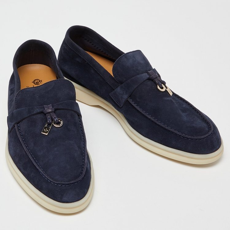 Pre Owned Loro Piana Navy Blue Suede Summer Charms Walk Loafers Size 38