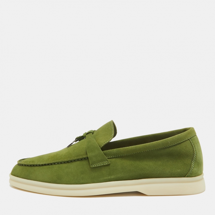 مملوكة مسبقًا Loro Piana Green Suede Summer Charms Walk Loafers Size 37