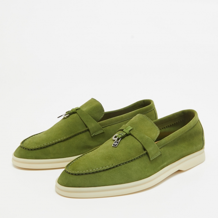 مملوكة مسبقًا Loro Piana Green Suede Summer Charms Walk Loafers Size 37