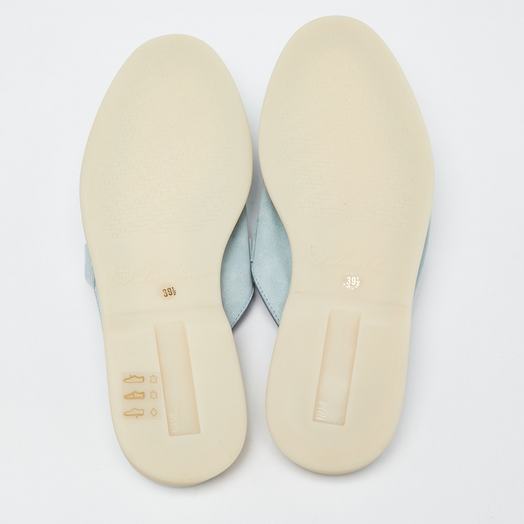 Pre Owned Loro Piana Blue Suede Babouche Charms Walk Flat Mules Size 39.5