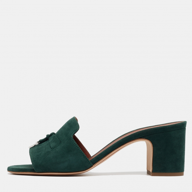 Pre Owned Loro Piana Green Suede Summer Charms Slide Sandals Size 40