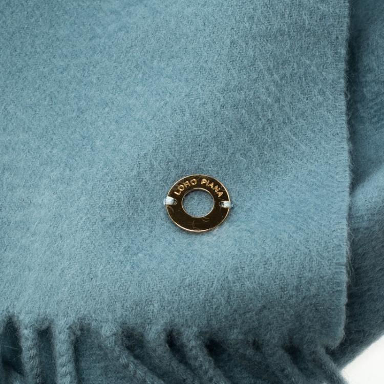 Pre Owned Loro Piana Dull Blue Grande Unita Flannel Melange Cashmere Scarf
