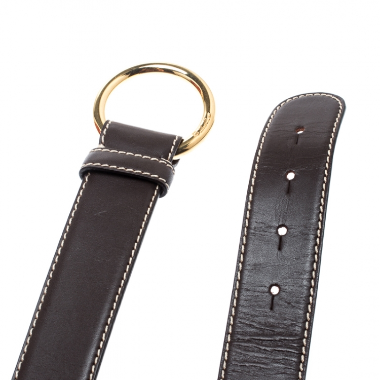 Pre Owned Loro Piana Brown Leather Stitched Belt 85CM