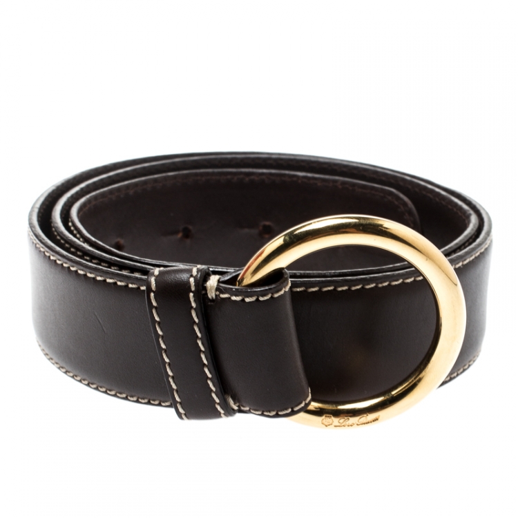 Pre Owned Loro Piana Brown Leather Stitched Belt 85CM